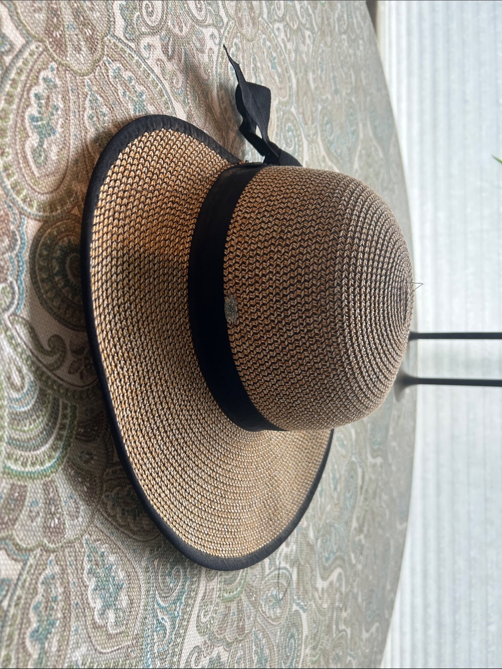 Classic Tan Straw Sun Hat with Black Ribbon Trim
